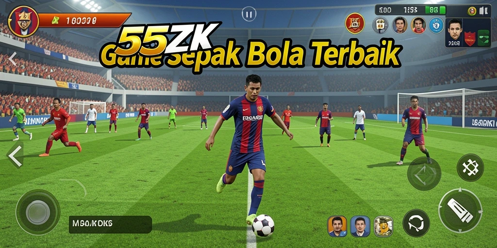 Tampilan gameplay 555ZK dengan aksi menegangkan dalam sepak bola.
