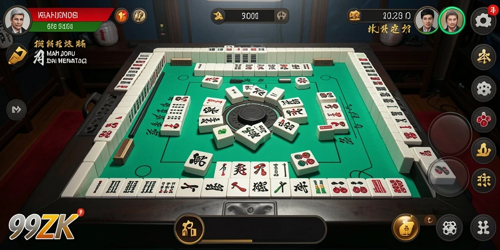 Screenshot gameplay 99ZK menampilkan papan Mahjong yang menarik dan penuh warna.
