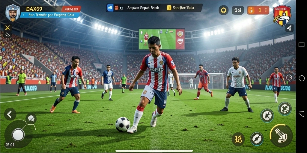 Gameplay DAX69 yang seru dan mendebarkan di lapangan sepak bola.