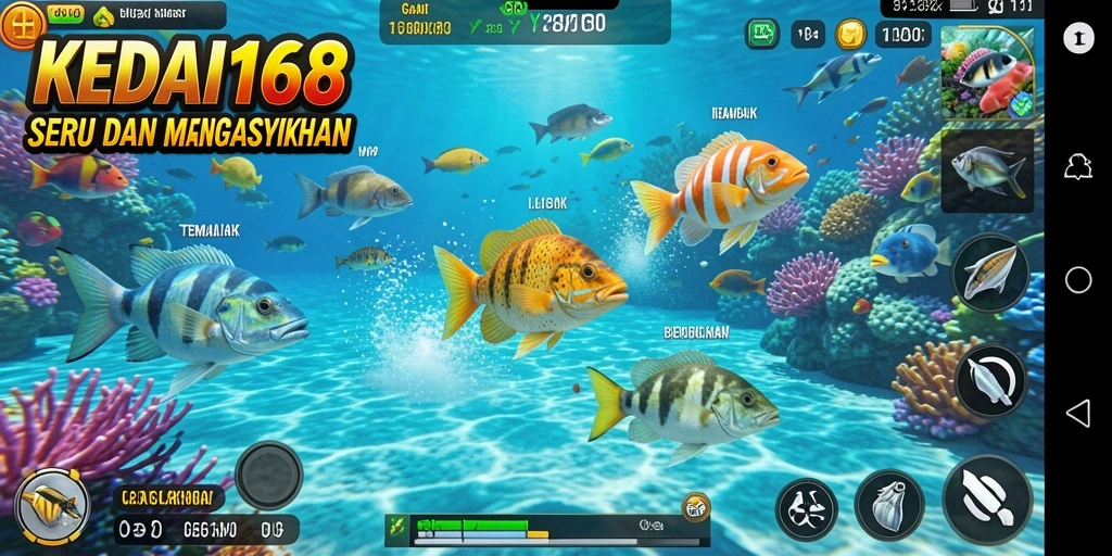 Tampilan gameplay KEDAI168 saat menangkap ikan.