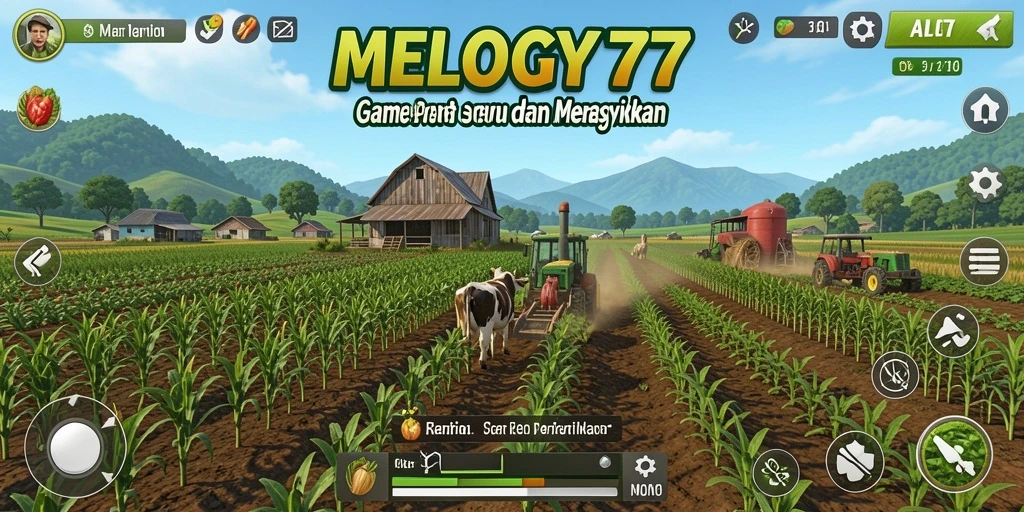 Tampilan menarik dari gameplay <strong>MELODY77</strong> dengan kegiatan bertani yang seru.